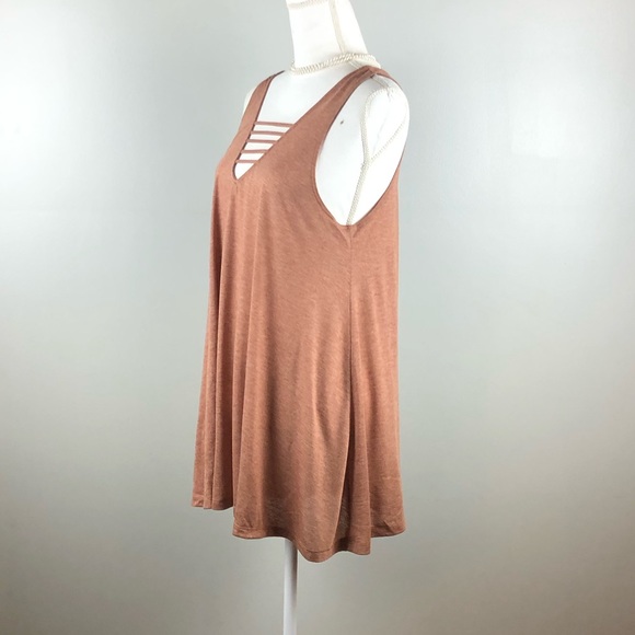 CY Rust Color Ladder Cutout Sleeveless Tank Top - Picture 2 of 4
